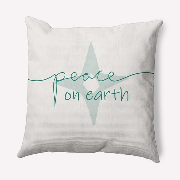 Simply Daisy Mint Colored Peace on Earth Christmas Soft Spun Polyester Indoor/Outdoor Throw Pillow, 16" x 16"