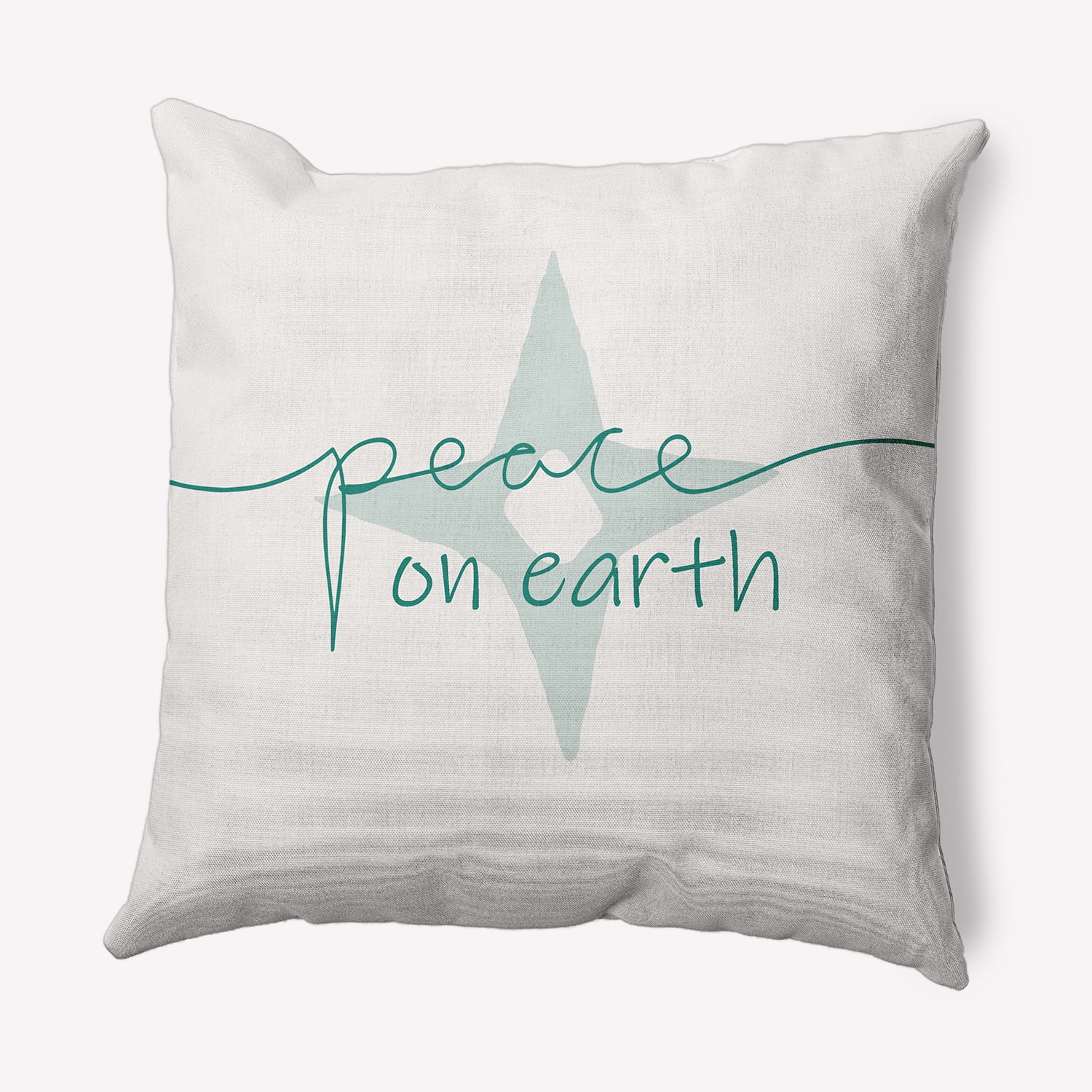 Simply Daisy Mint Colored Peace on Earth Christmas Soft Spun Polyester Indoor/Outdoor Throw Pillow, 18" x 18"
