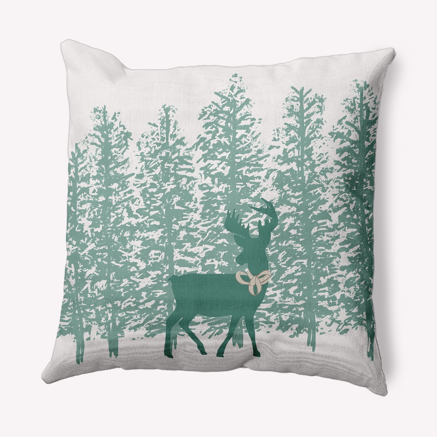 Simply Daisy Mint Colored Reindeer Through the Woods Winter Soft Spun Polyester Decorative Throw Pillow, 16" x 16"
