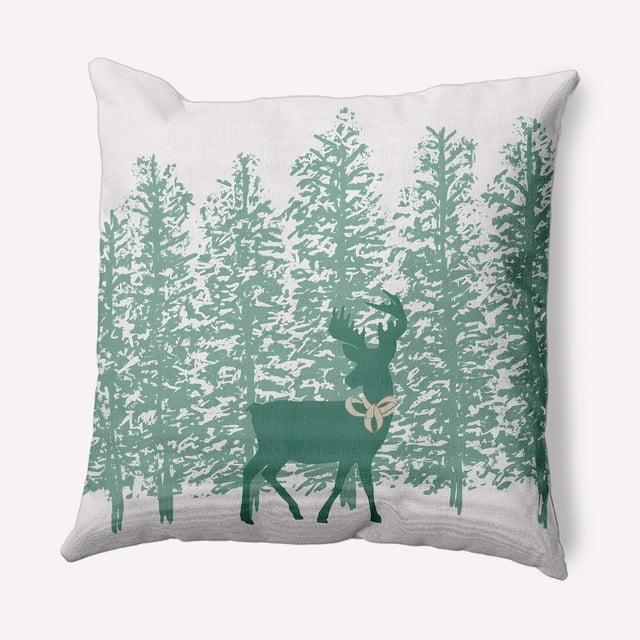 Simply Daisy Mint Colored Reindeer Through the Woods Winter Soft Spun Polyester Decorative Throw Pillow, 26" x 26"