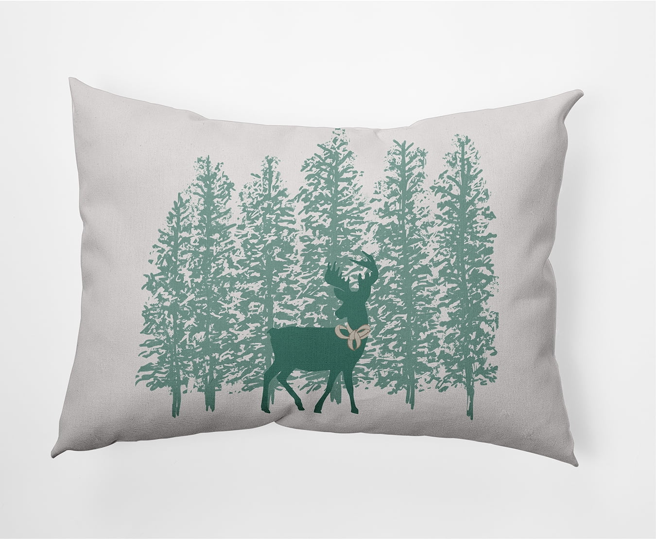 Simply Daisy Mint Colored Reindeer Through the Woods Winter Soft Spun Polyester Indoor/Outdoor Throw Pillow, 14" x 20"