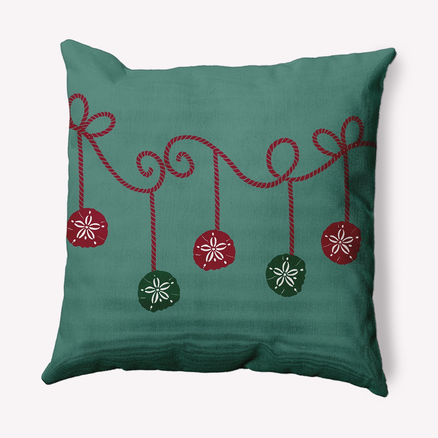 Simply Daisy Mint Colored Sanddollar Ornaments Christmas Soft Spun Polyester Decorative Throw Pillow, 20" x 20"