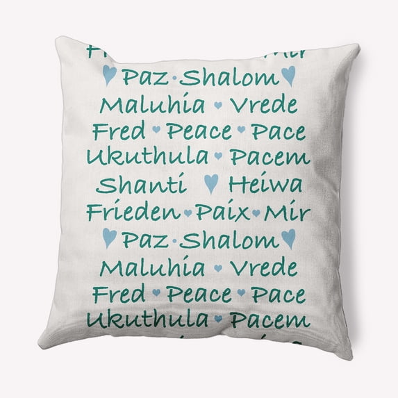 Simply Daisy Mint Colored Words of Peace Christmas Soft Spun Polyester Decorative Throw Pillow, 18" x 18"