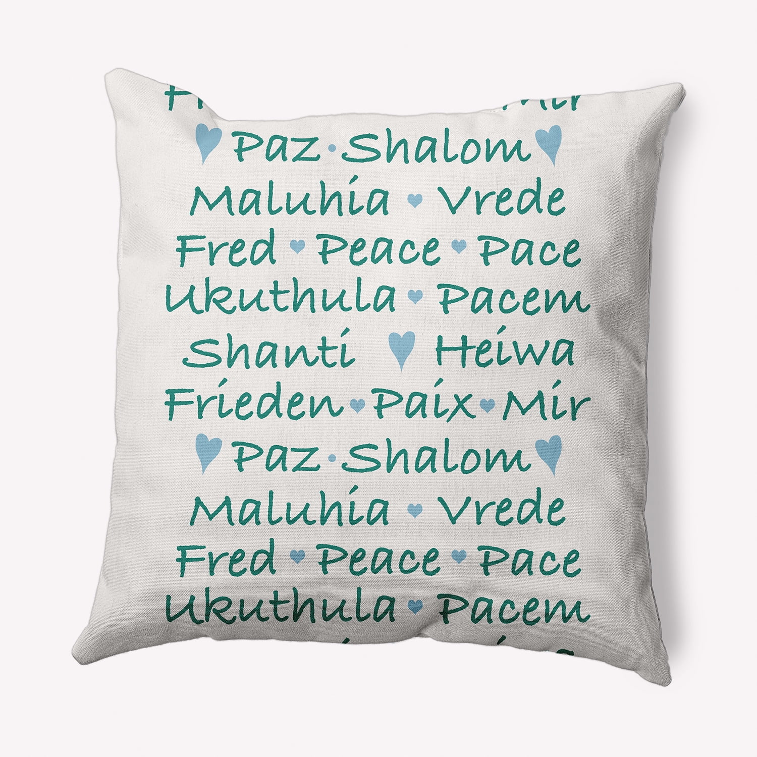 Simply Daisy Mint Colored Words of Peace Christmas Soft Spun Polyester Indoor/Outdoor Throw Pillow, 18" x 18"
