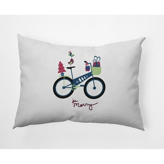 Simply Daisy Multi Colored Merry Bird Bike Christmas Soft Spun Polyester Decorative Throw Pillow, 14" x 20"