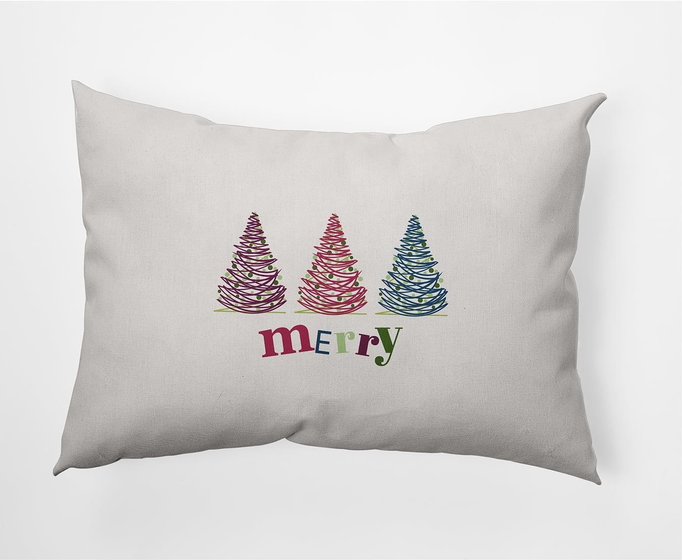 Simply Daisy Multi Colored Merry Trees Christmas Soft Spun Polyester Decorative Throw Pillow, 14" x 20"