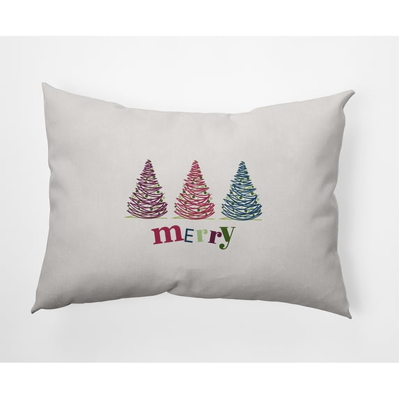 Simply Daisy Multi Colored Merry Trees Christmas Soft Spun Polyester Indoor/Outdoor Throw Pillow, 14" x 20"