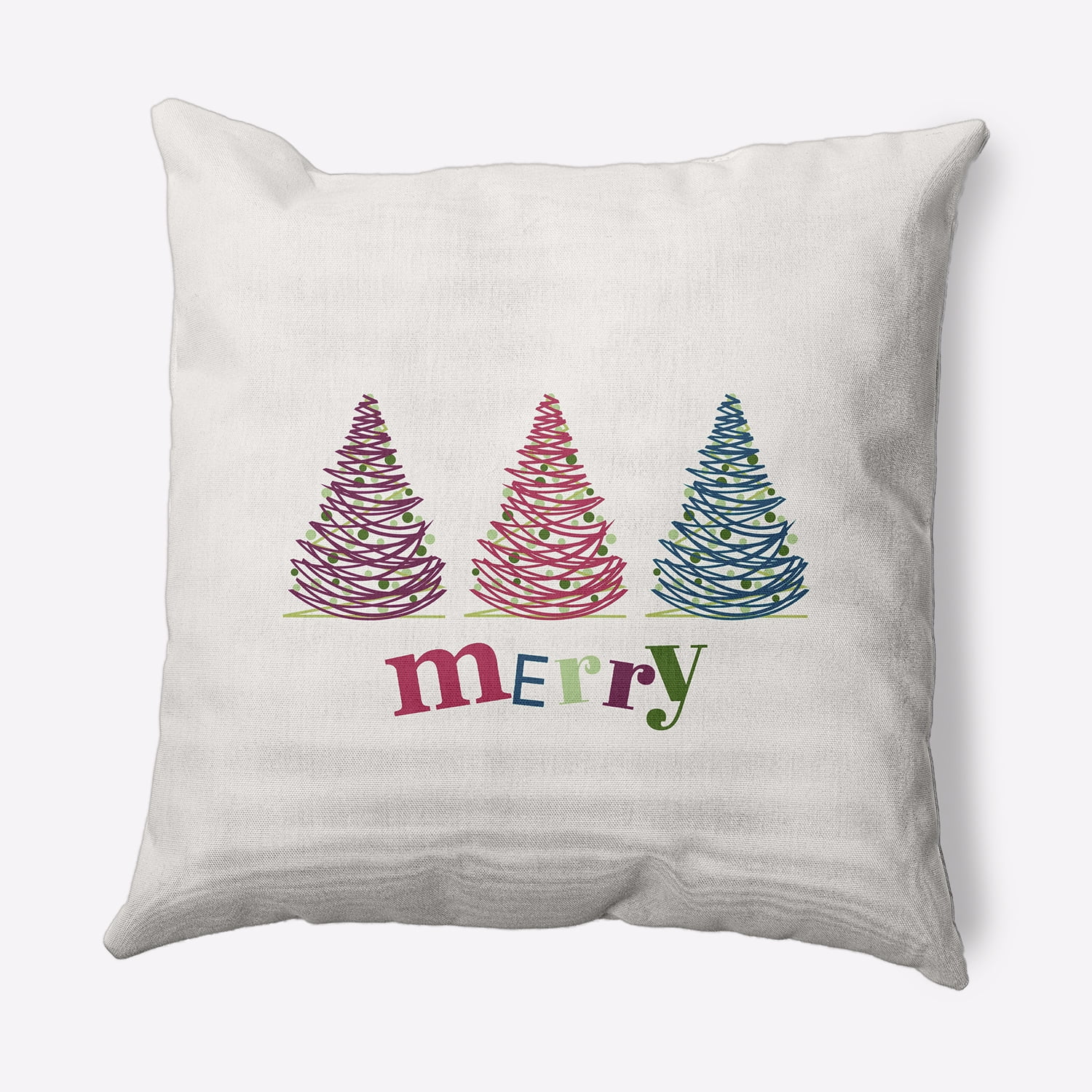 Simply Daisy Multi Colored Merry Trees Christmas Soft Spun Polyester Indoor/Outdoor Throw Pillow, 16" x 16"