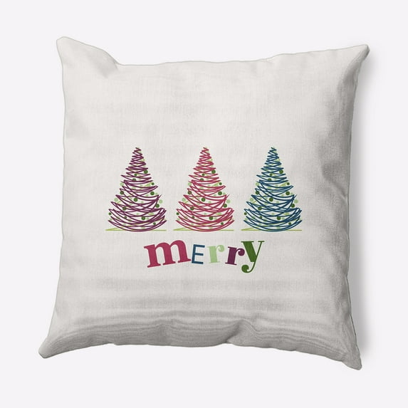 Simply Daisy Multi Colored Merry Trees Christmas Soft Spun Polyester Indoor/Outdoor Throw Pillow, 20" x 20"