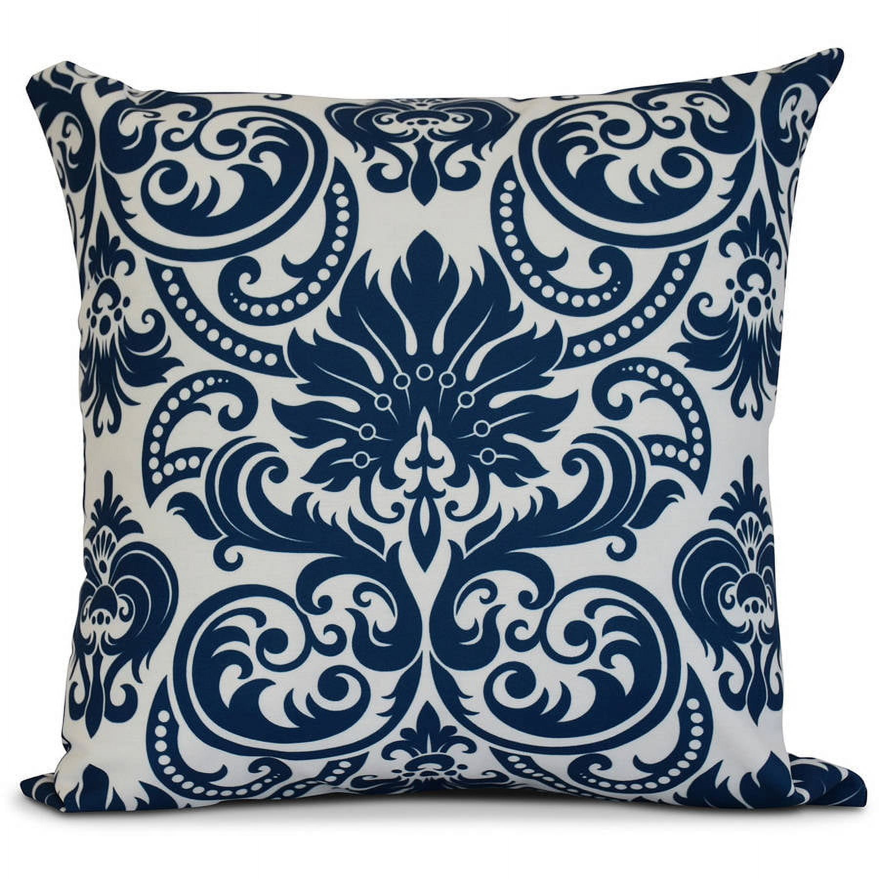 Blue and White Damask Print Square Throw Pillow