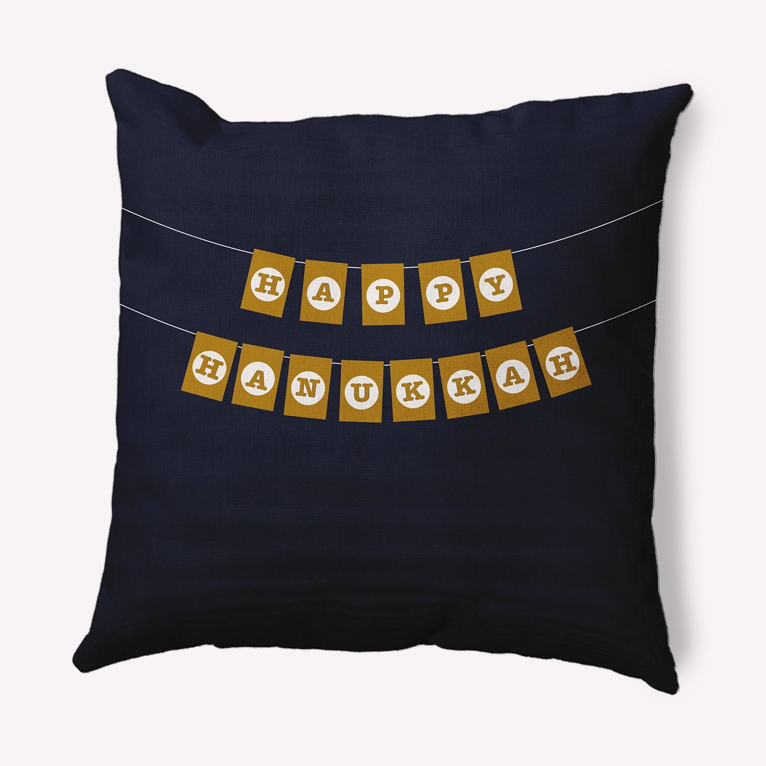 Simply Daisy Navy Colored Banner Day Hanukkah Soft Spun Polyester Indoor/Outdoor Throw Pillow, 16" x 16"