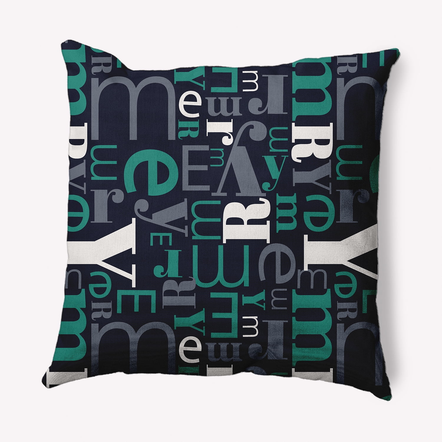 Simply Daisy Navy Colored Crazy Merry Christmas Soft Spun Polyester Indoor/Outdoor Throw Pillow, 16" x 16"