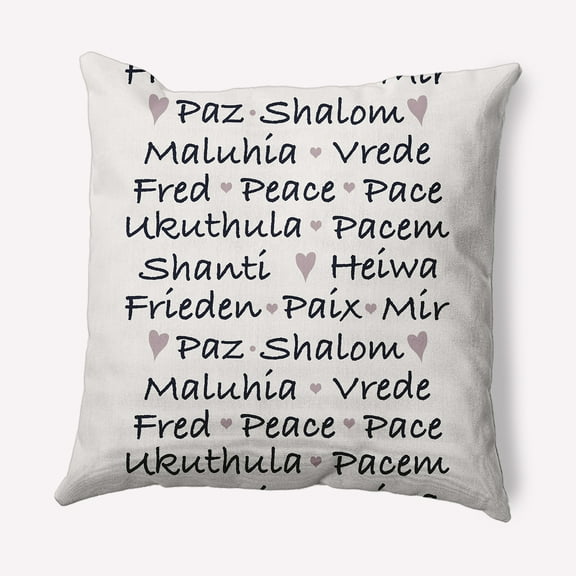 Simply Daisy Navy Colored Words of Peace Christmas Soft Spun Polyester Decorative Throw Pillow, 16" x 16"