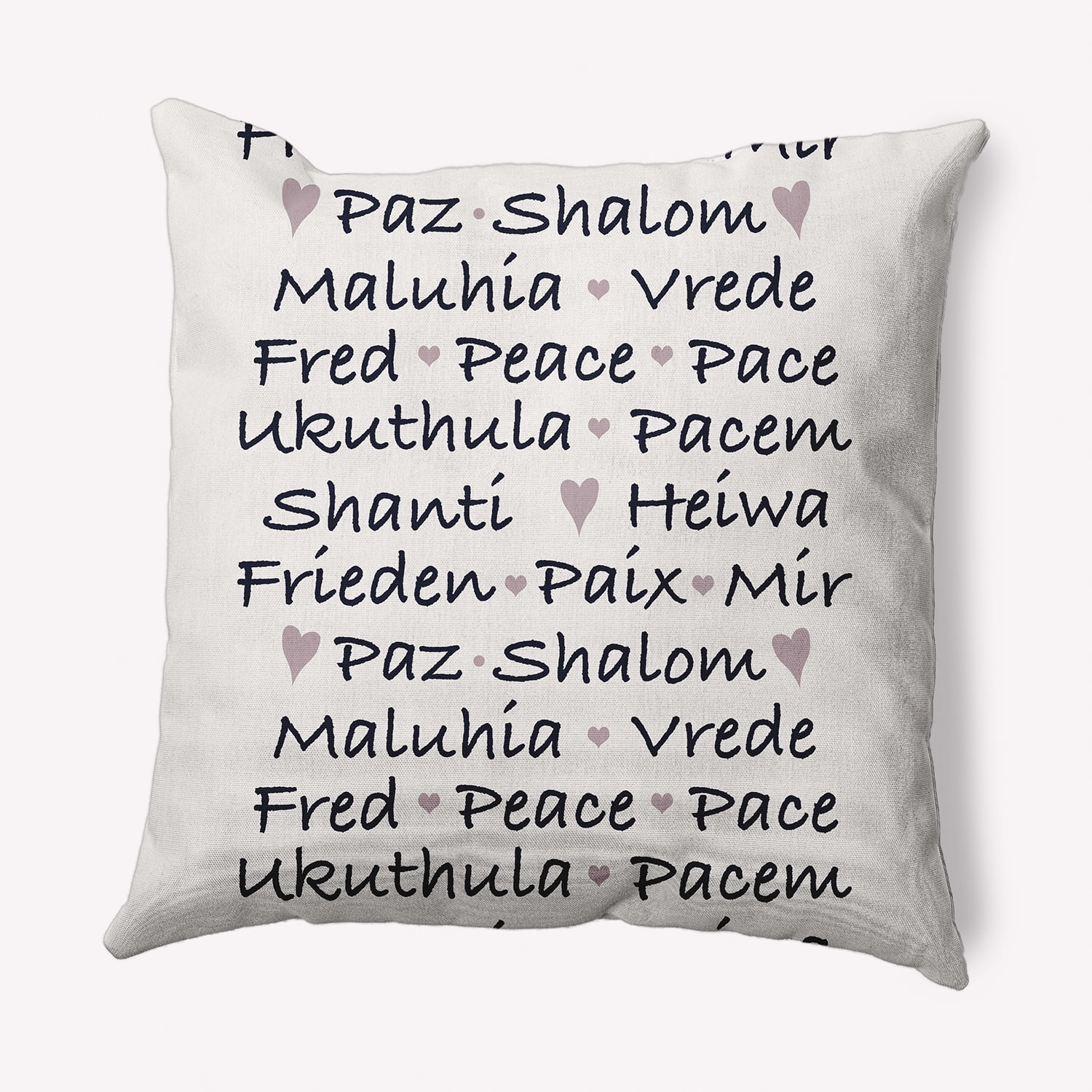Simply Daisy Navy Colored Words of Peace Christmas Soft Spun Polyester Indoor/Outdoor Throw Pillow, 18" x 18"