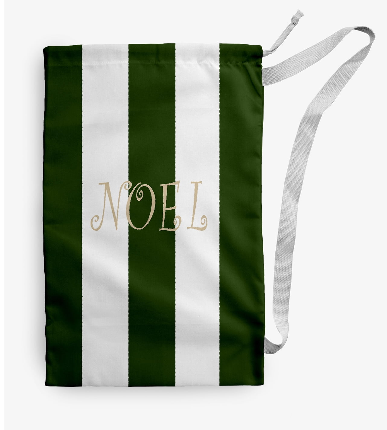 Simply Daisy Noel on a Stripe 28 x 36 inch Dark Green Laundry Bag
