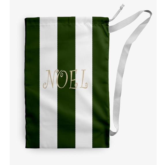 Simply Daisy Noel on a Stripe 28 x 36 inch Dark Green Laundry Bag