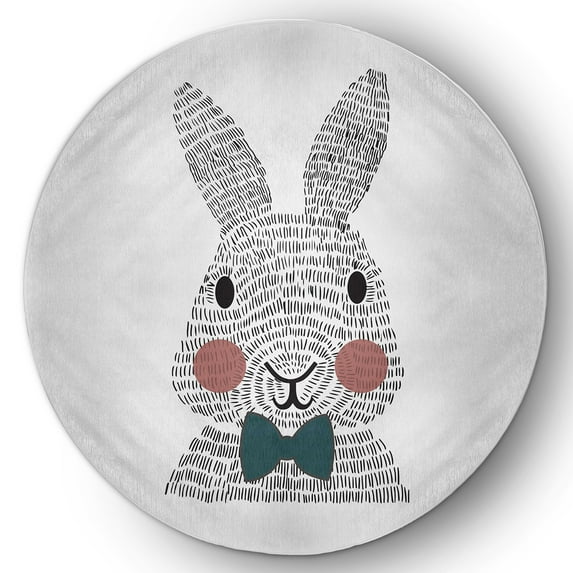 Simply Daisy Ocean Abyss Green Bow-tie Bunny Easter Area Rug, 5'-round