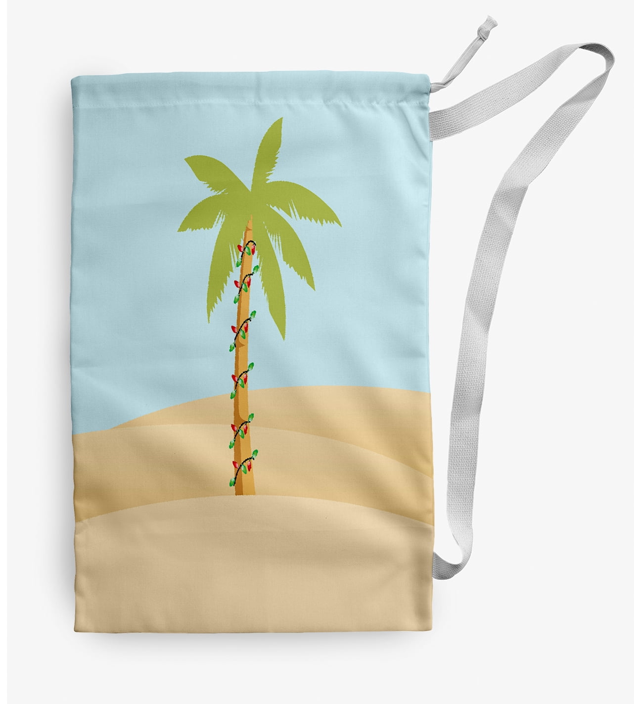 Simply Daisy Palm Tree with Christmas Lights 18 x 29 in Light Blue Laundry Bag