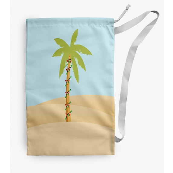 Simply Daisy Palm Tree with Christmas Lights 28 x 36 in Light Blue Laundry Bag