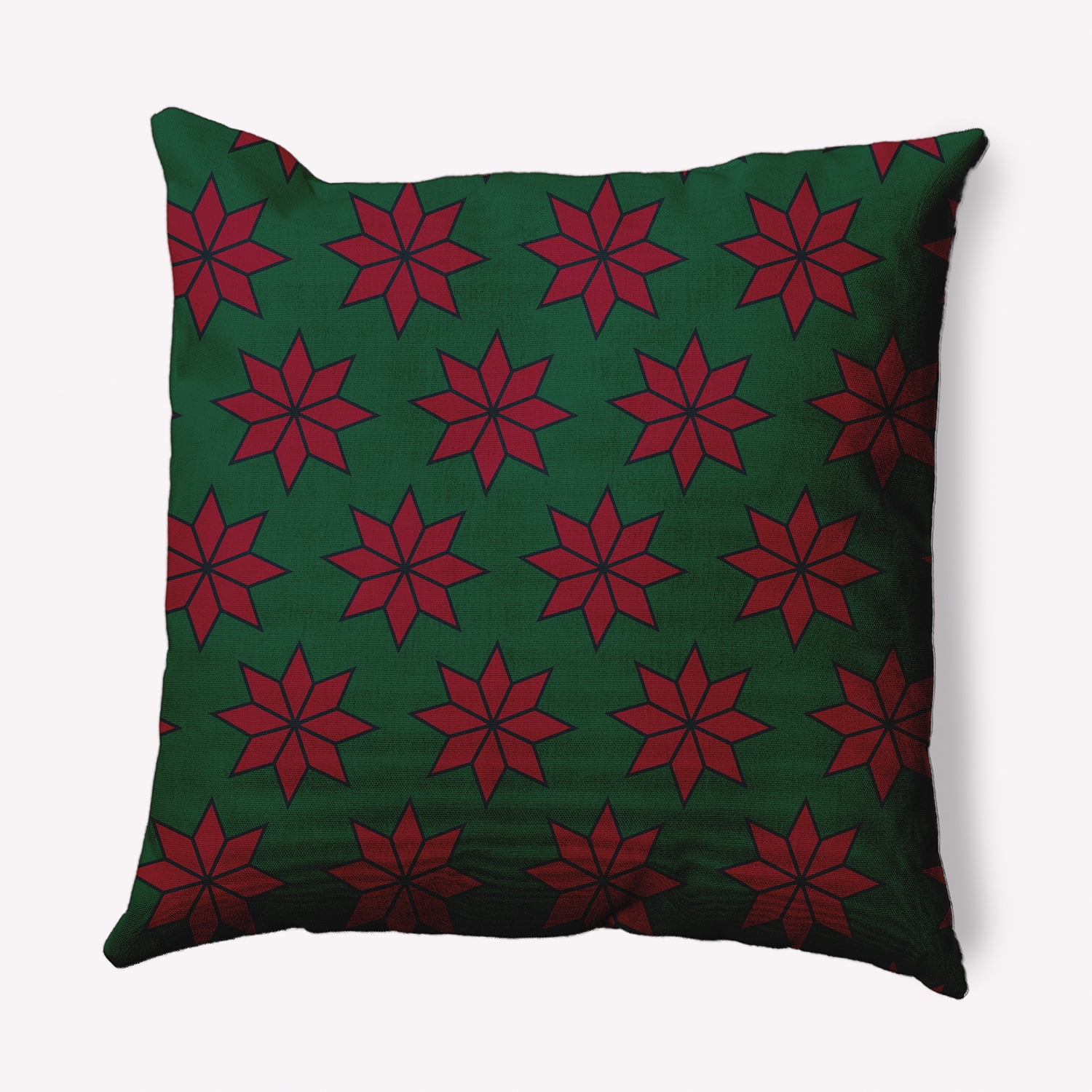 Simply Daisy Pine Colored Christmas Stars Christmas Soft Spun Polyester Indoor/Outdoor Throw Pillow, 20" x 20"