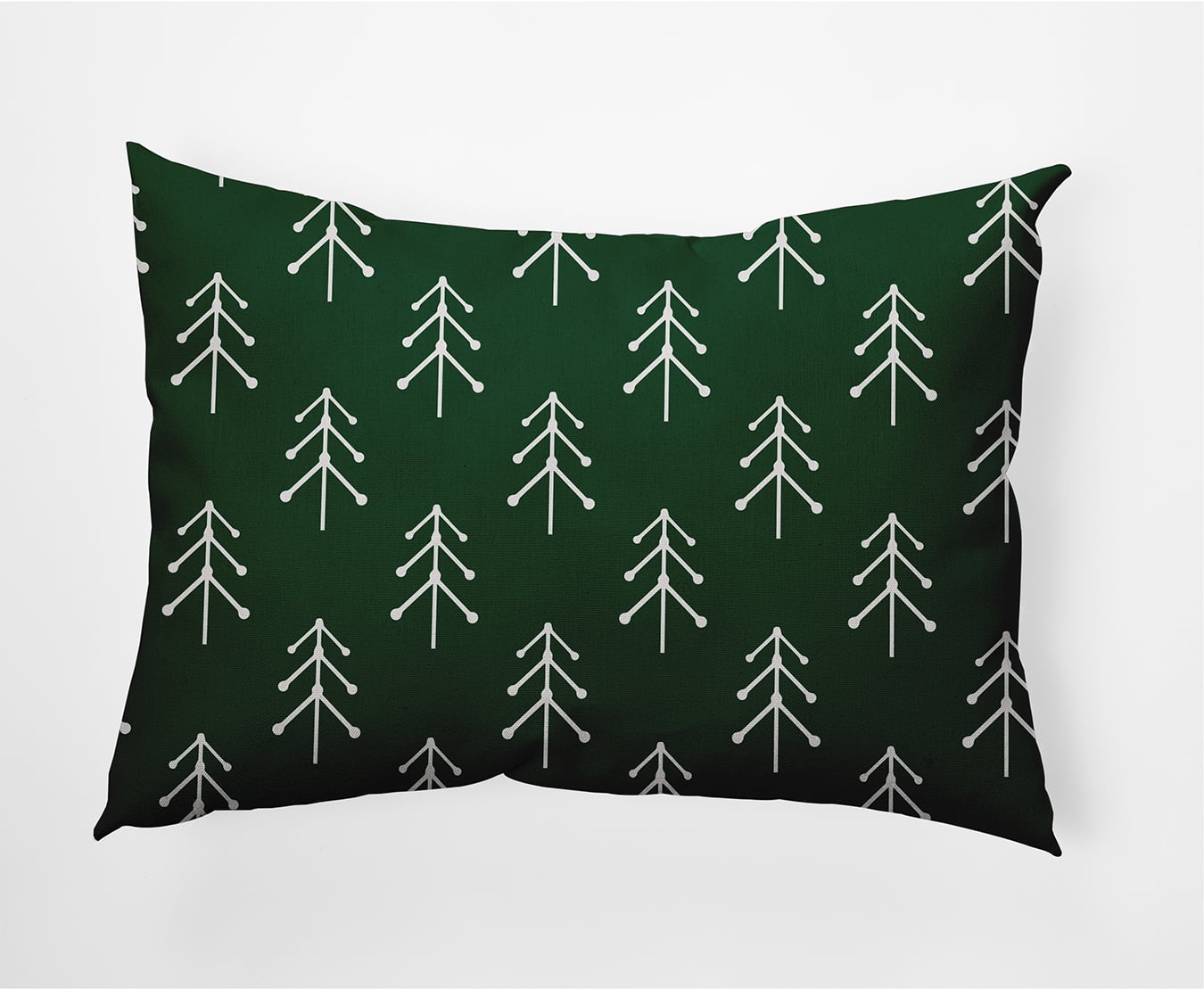 Green and White Pine Patterned Christmas Lumbar Pillow