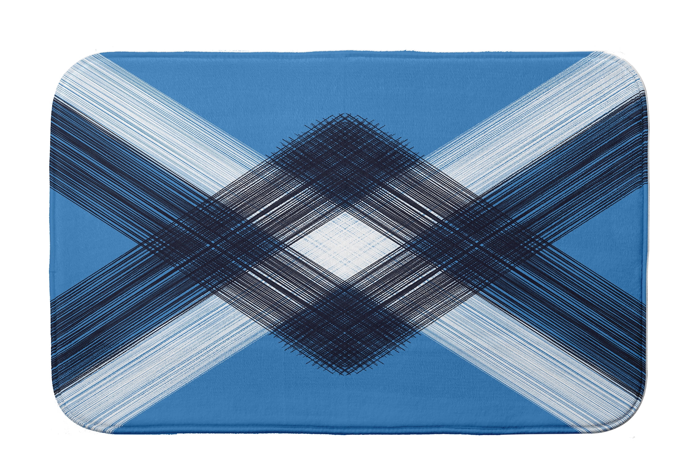 Simply Daisy Plaid Blue Polyester Bath Rug, 3' x 2'