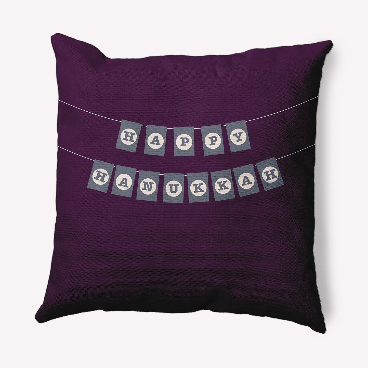 Simply Daisy Plum Colored Banner Day Hanukkah Soft Spun Polyester Indoor/Outdoor Throw Pillow, 16" x 16"