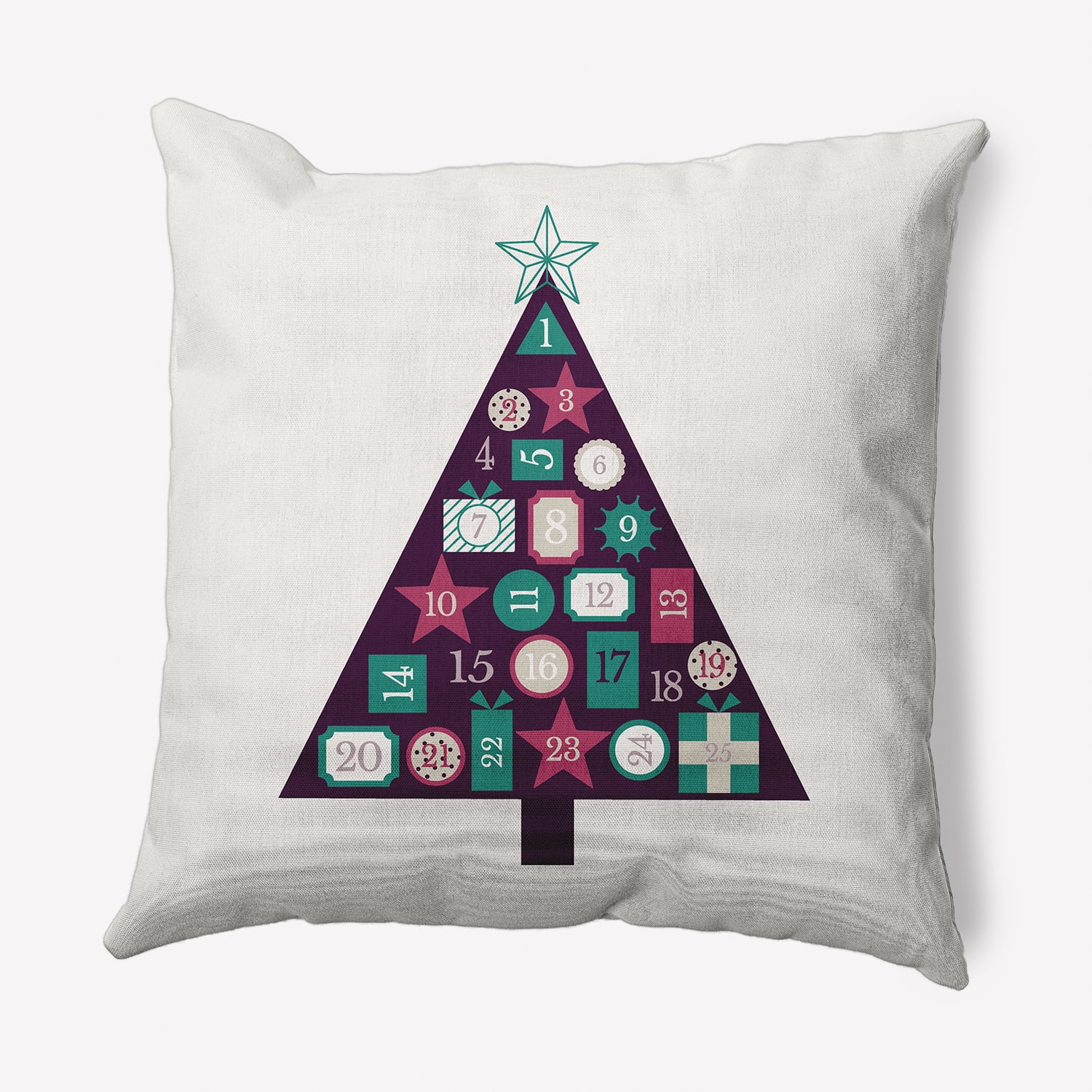 Simply Daisy Plum Colored Christmas Calendar Christmas Soft Spun Polyester Decorative Throw Pillow, 18" x 18"