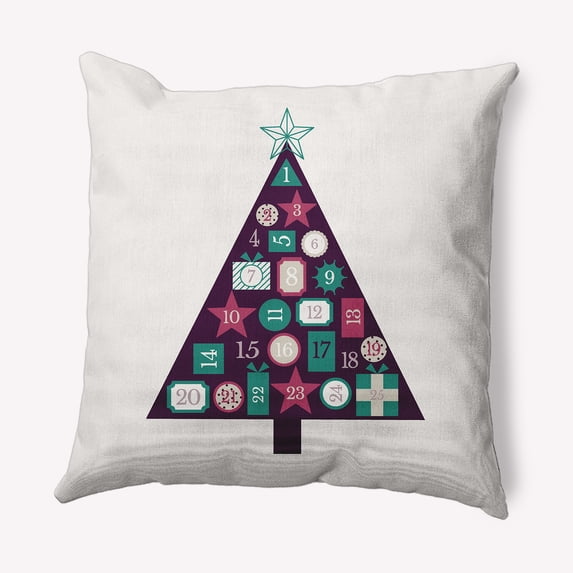 Simply Daisy Plum Colored Christmas Calendar Christmas Soft Spun Polyester Indoor/Outdoor Throw Pillow, 16" x 16"