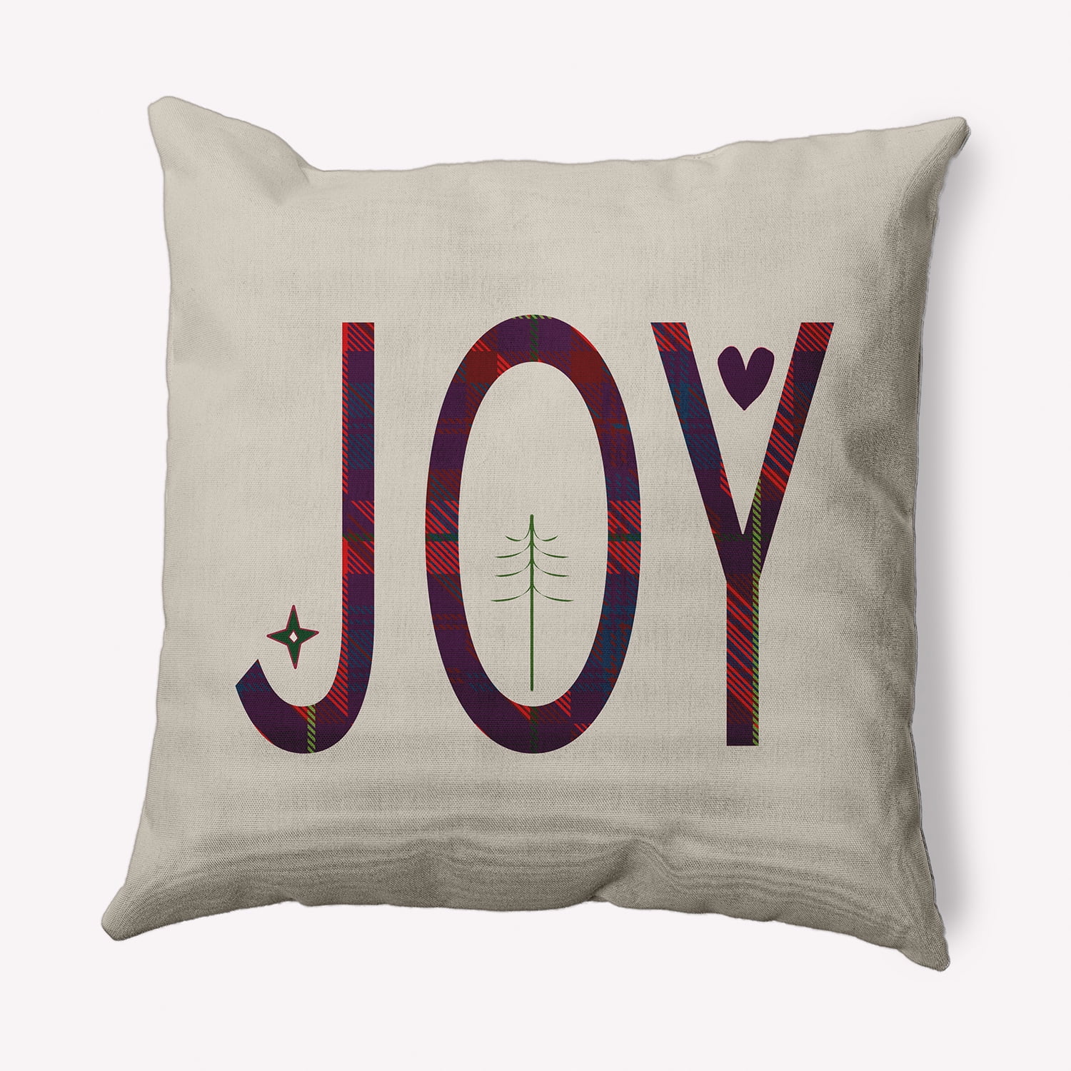 Simply Daisy Plum Colored Joy Filled Season Christmas Soft Spun Polyester Decorative Throw Pillow, 16" x 16"