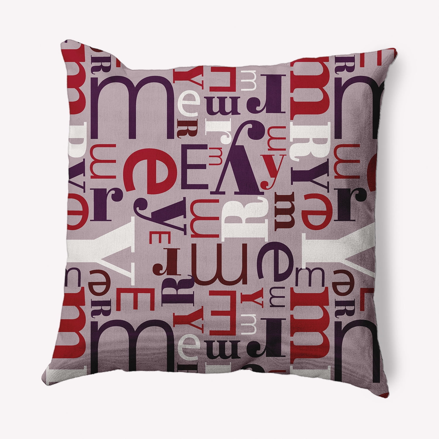 Simply Daisy Plum Frosting Colored Crazy Merry Christmas Soft Spun Polyester Decorative Throw Pillow, 16" x 16"