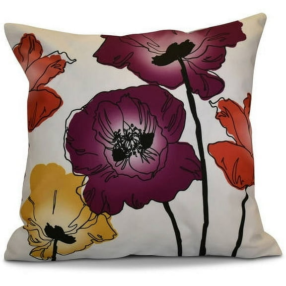 Simply Daisy Poppies Floral Print Outdoor Pillow