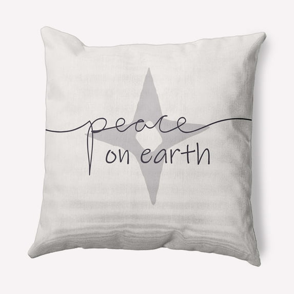 Simply Daisy Purple-Grey Colored Peace on Earth Christmas Soft Spun Polyester Indoor/Outdoor Throw Pillow, 18" x 18"
