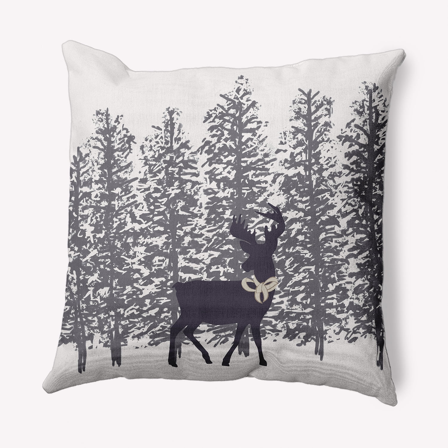 Simply Daisy Purple-Grey Colored Reindeer Through the Woods Winter Soft Spun Polyester Decorative Throw Pillow, 18" x 18"