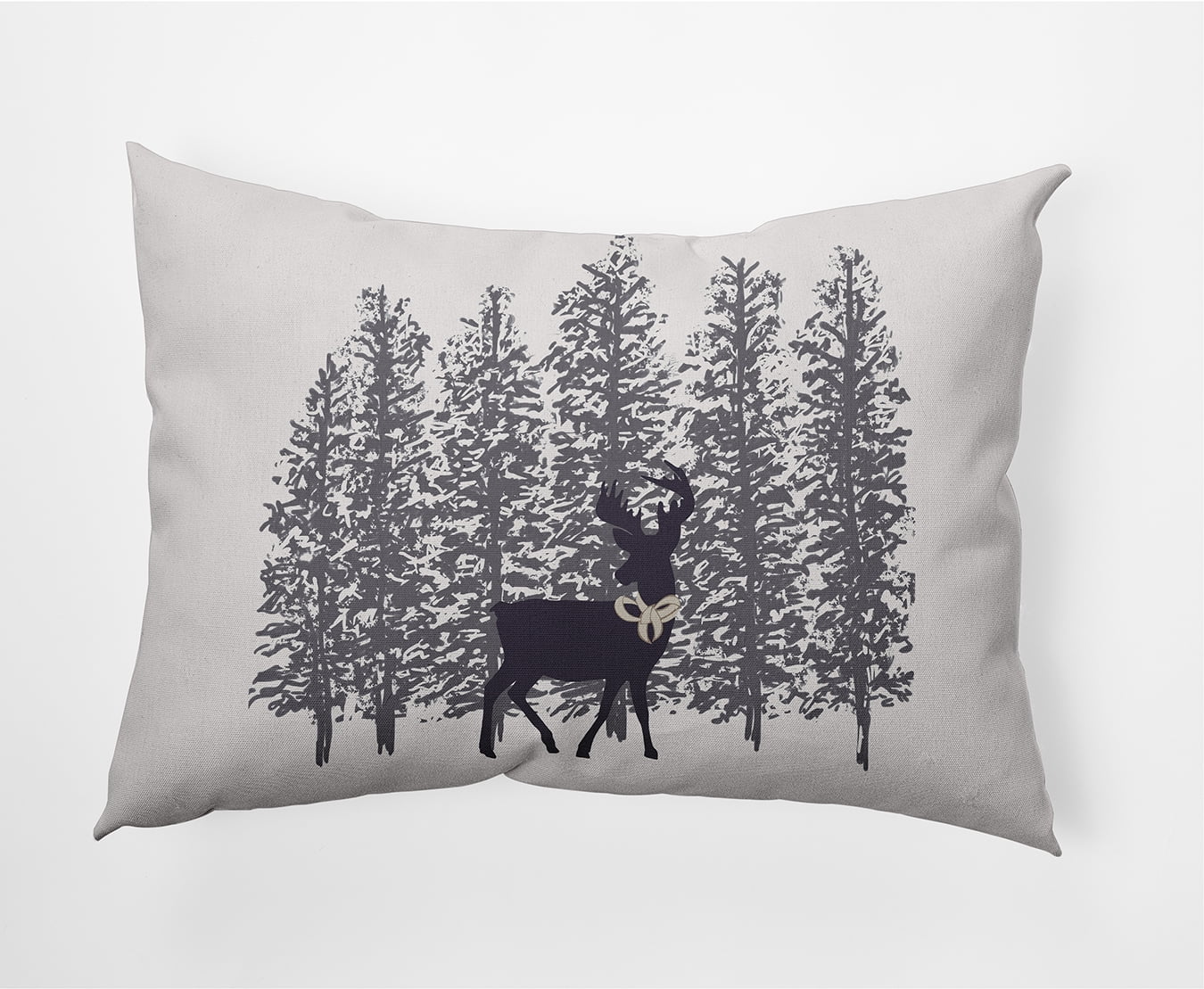 Simply Daisy Purple-Grey Colored Reindeer Through the Woods Winter Soft Spun Polyester Indoor/Outdoor Throw Pillow, 14" x 20"
