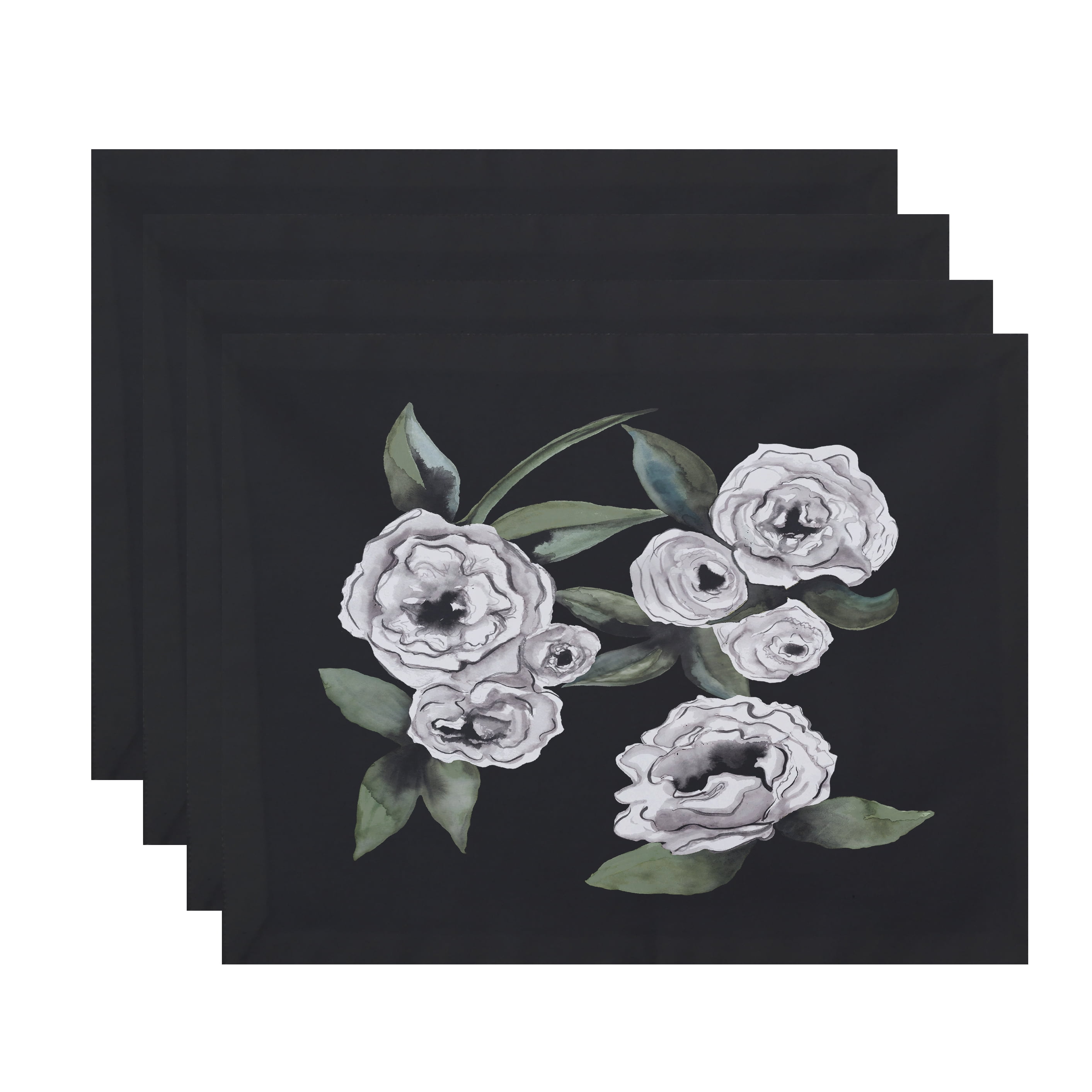 Simply Daisy Radiant Rose 18 x 14 Inch Black Floral Print Placemat (Set of 4)