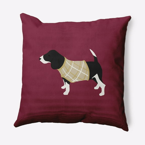 Simply Daisy Red Colored Warmest Wishes Doggie Christmas Soft Spun Polyester Indoor/Outdoor Throw Pillow, 16" x 16"