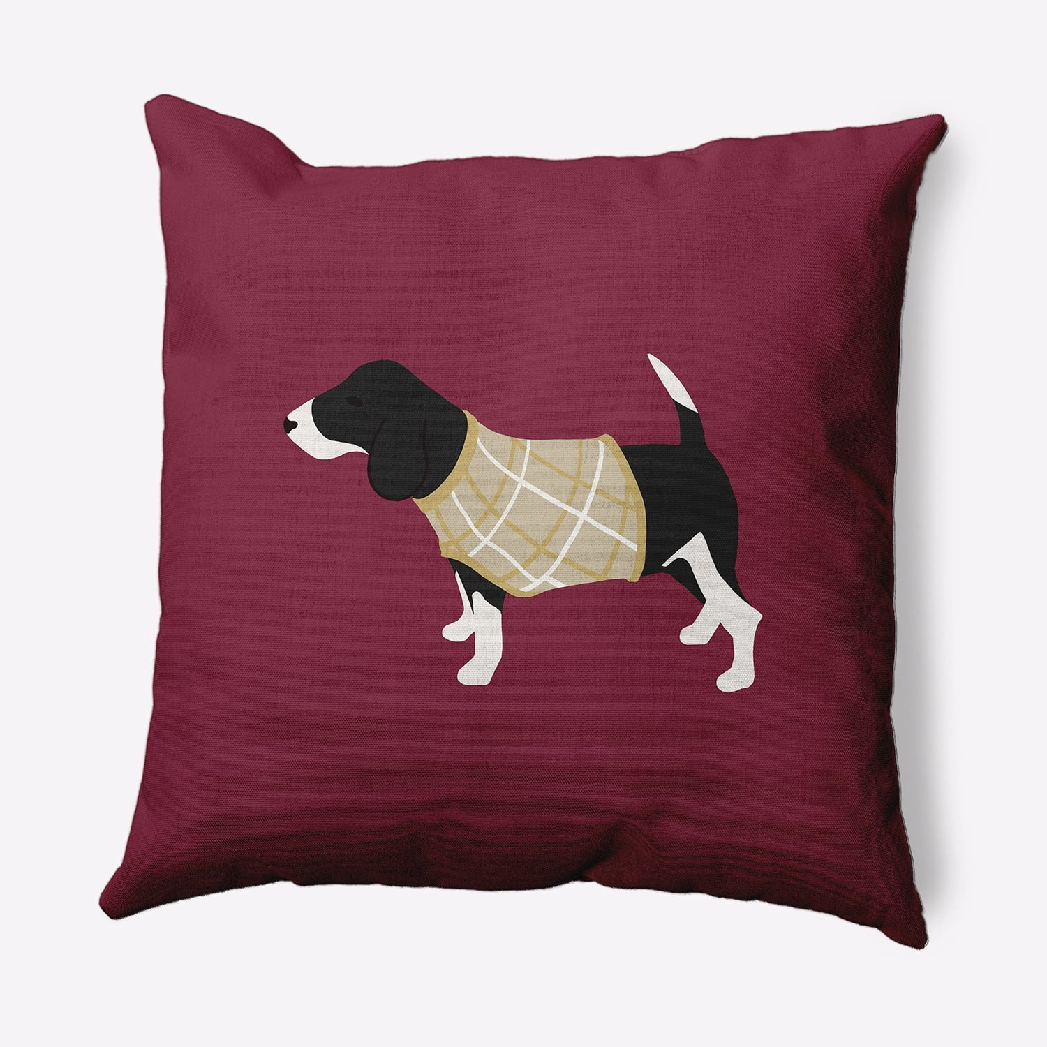 Simply Daisy Red Colored Warmest Wishes Doggie Christmas Soft Spun Polyester Indoor/Outdoor Throw Pillow, 18" x 18"