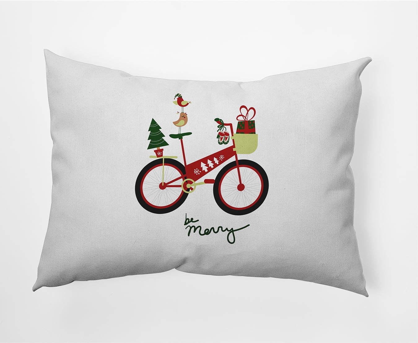Simply Daisy Red Merry Bird Bike Christmas Polyester Lumbar Pillow, 14" x 20"