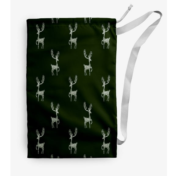 Simply Daisy Reindeer 18 x 29 in Green Laundry Bag