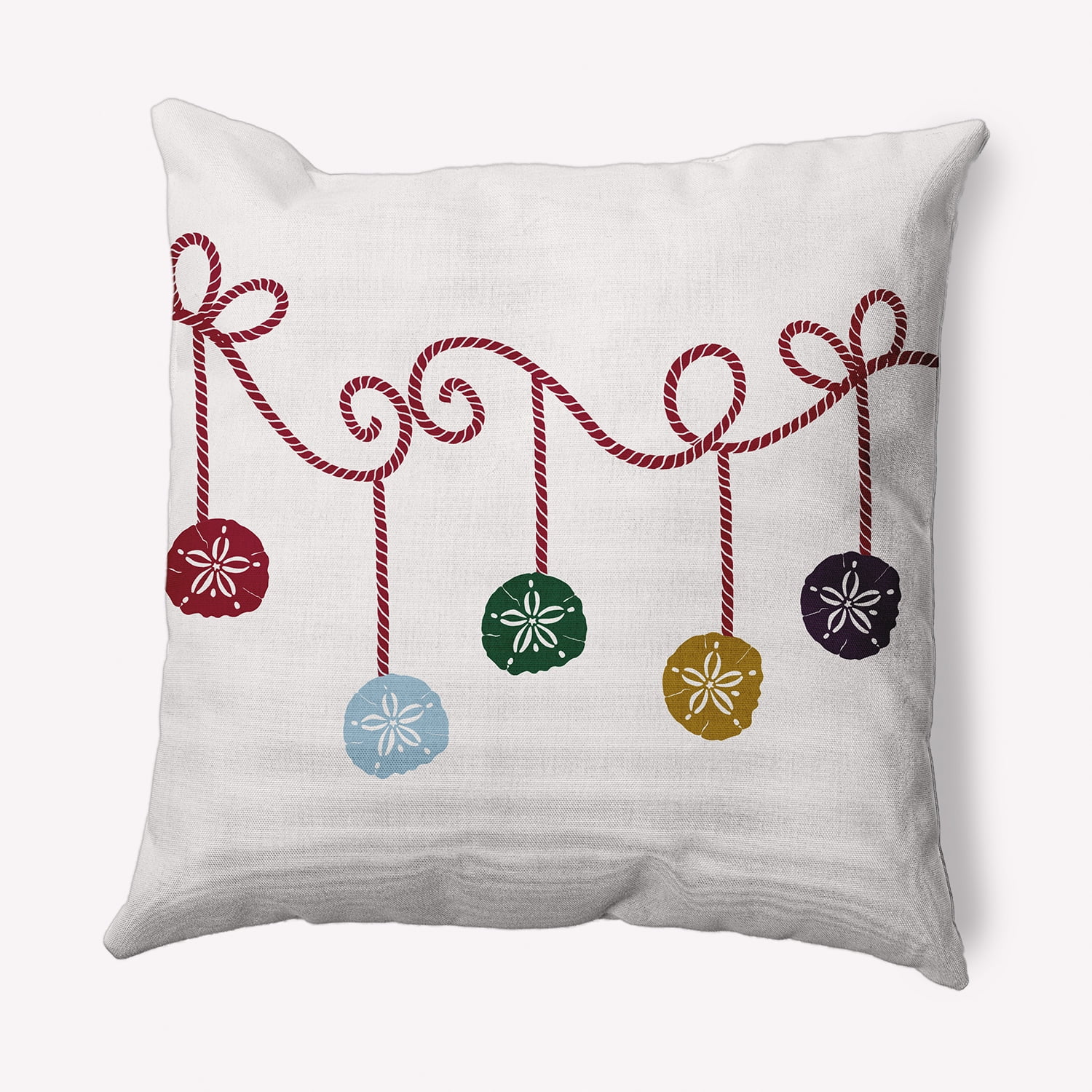 Simply Daisy Snow Colored Sanddollar Ornaments Christmas Soft Spun Polyester Decorative Throw Pillow, 16" x 16"