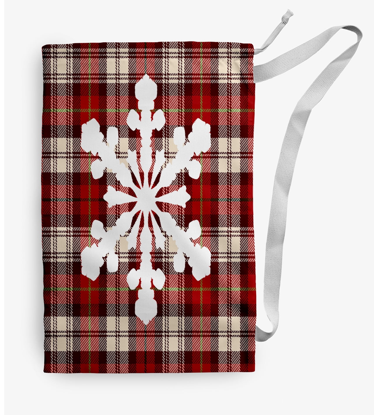 Simply Daisy Snow Flake on Plaid 18 x 29 in Red Laundry Bag