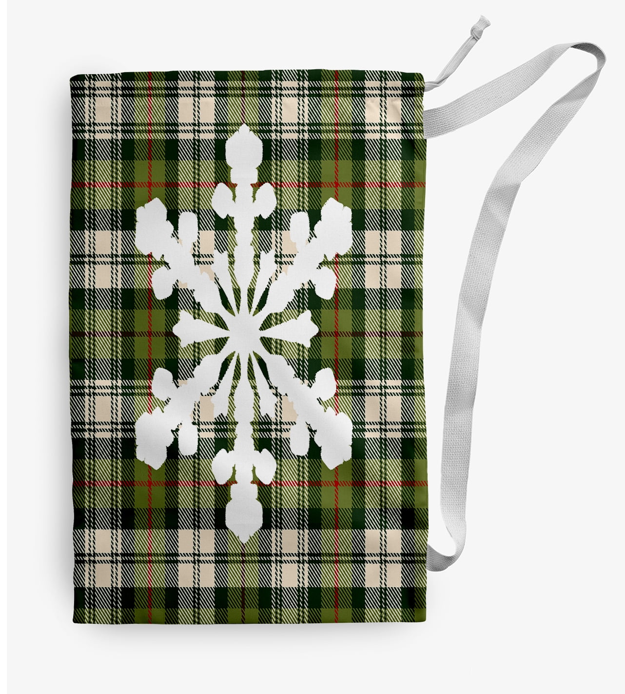 Simply Daisy Snow Flake on Plaid 28 x 36 in Green Laundry Bag