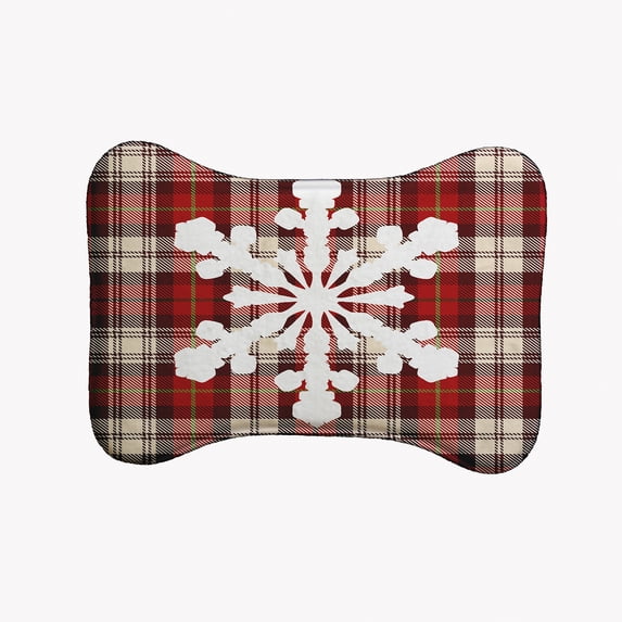 Simply Daisy Snow Flake on Plaid Bone Shape Pet Feeding Mat for Dogs