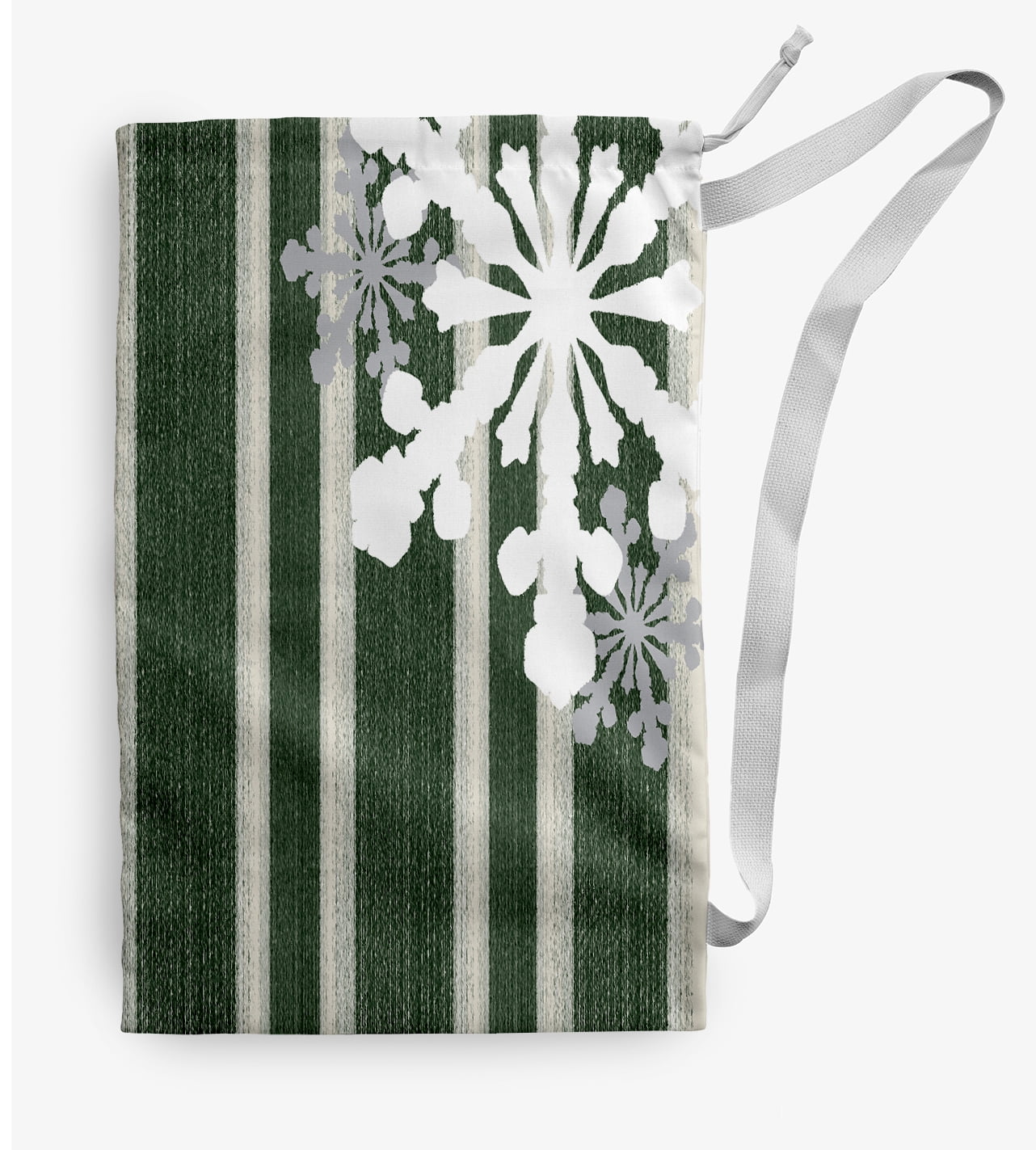 Simply Daisy Snow Flake on Stripes 18 x 29 in Green Laundry Bag