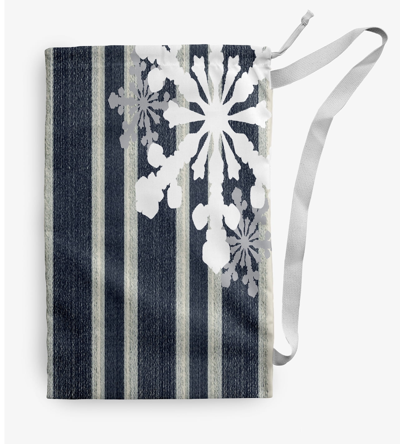 Simply Daisy Snow Flake on Stripes 18 x 29 inch Blue Laundry Bag