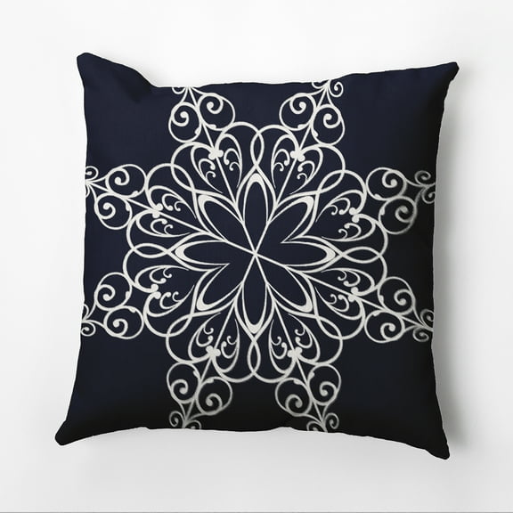 16" x 16" Simply Daisy Snowflake Polyester Indoor/Outdoor Pillow, Navy (1 Count)