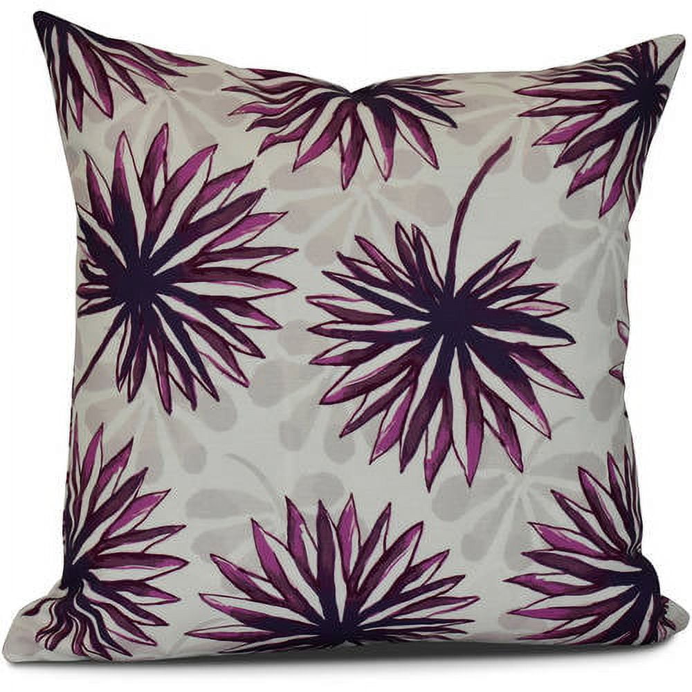Purple Floral Print Square Cotton Throw Pillow, 16" x 16"