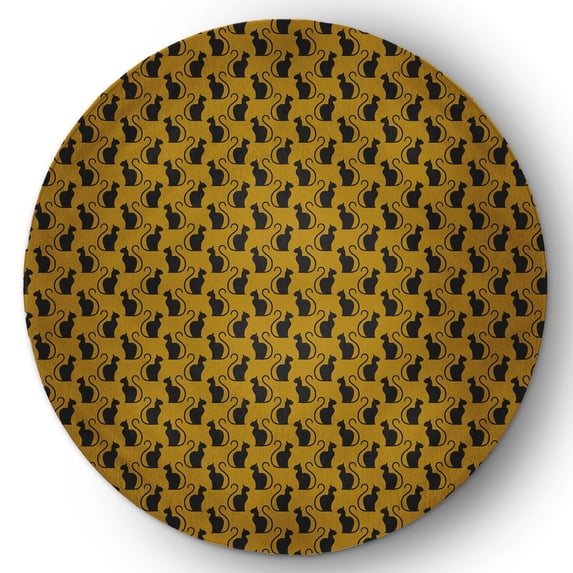 Simply Daisy Spooky Cats Autumn Gold Halloween Chenille Area Rug, 5' Round