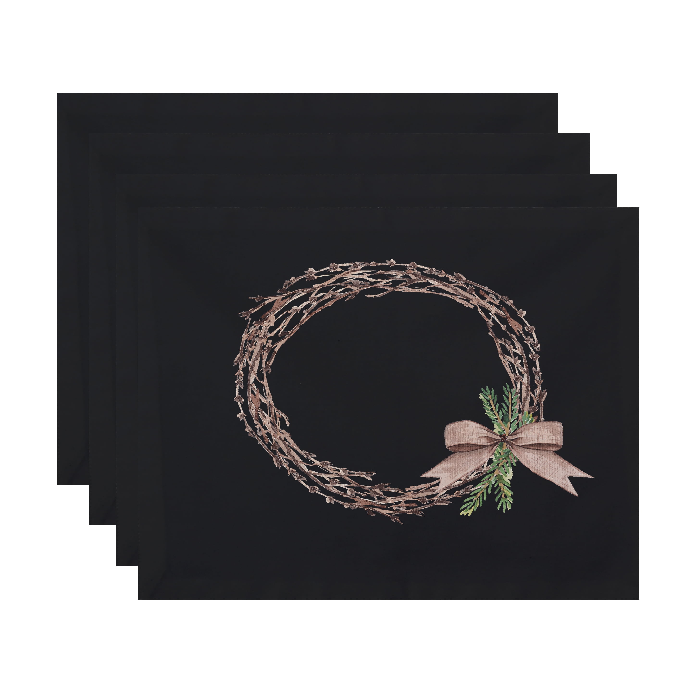 Simply Daisy Sprig of Green 18 x 14 Inch Black Holiday Print Placemat (Set of 4)
